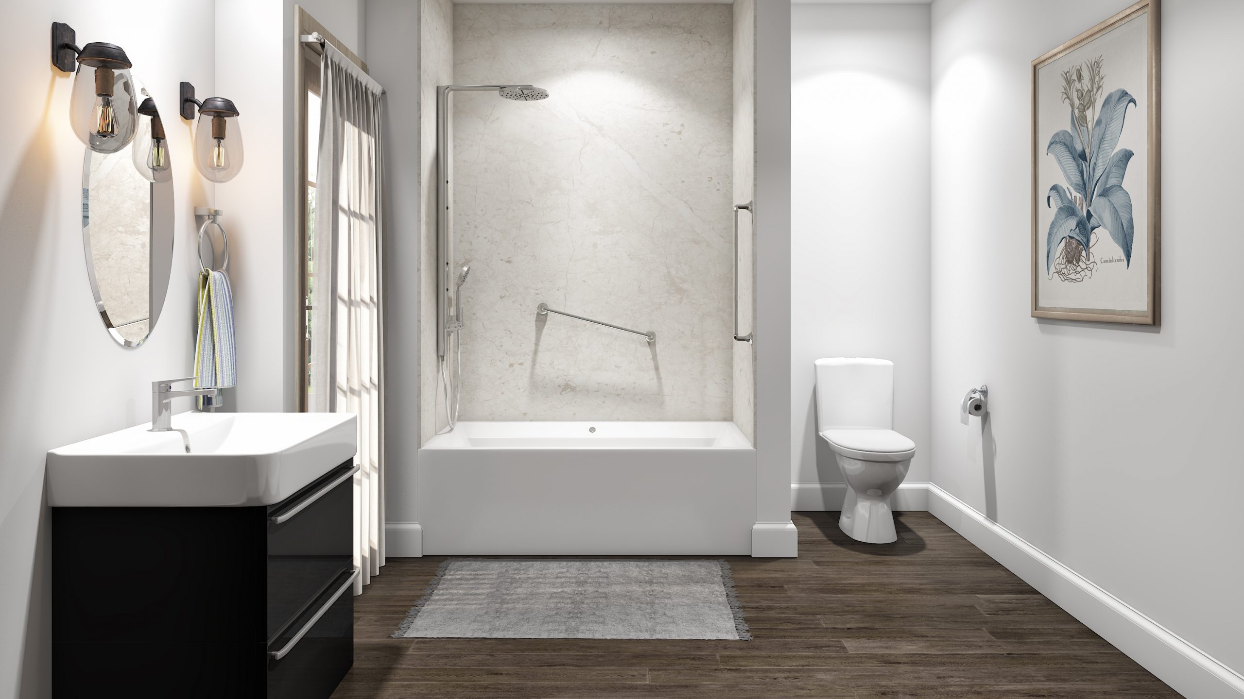 bathtub with grab bars