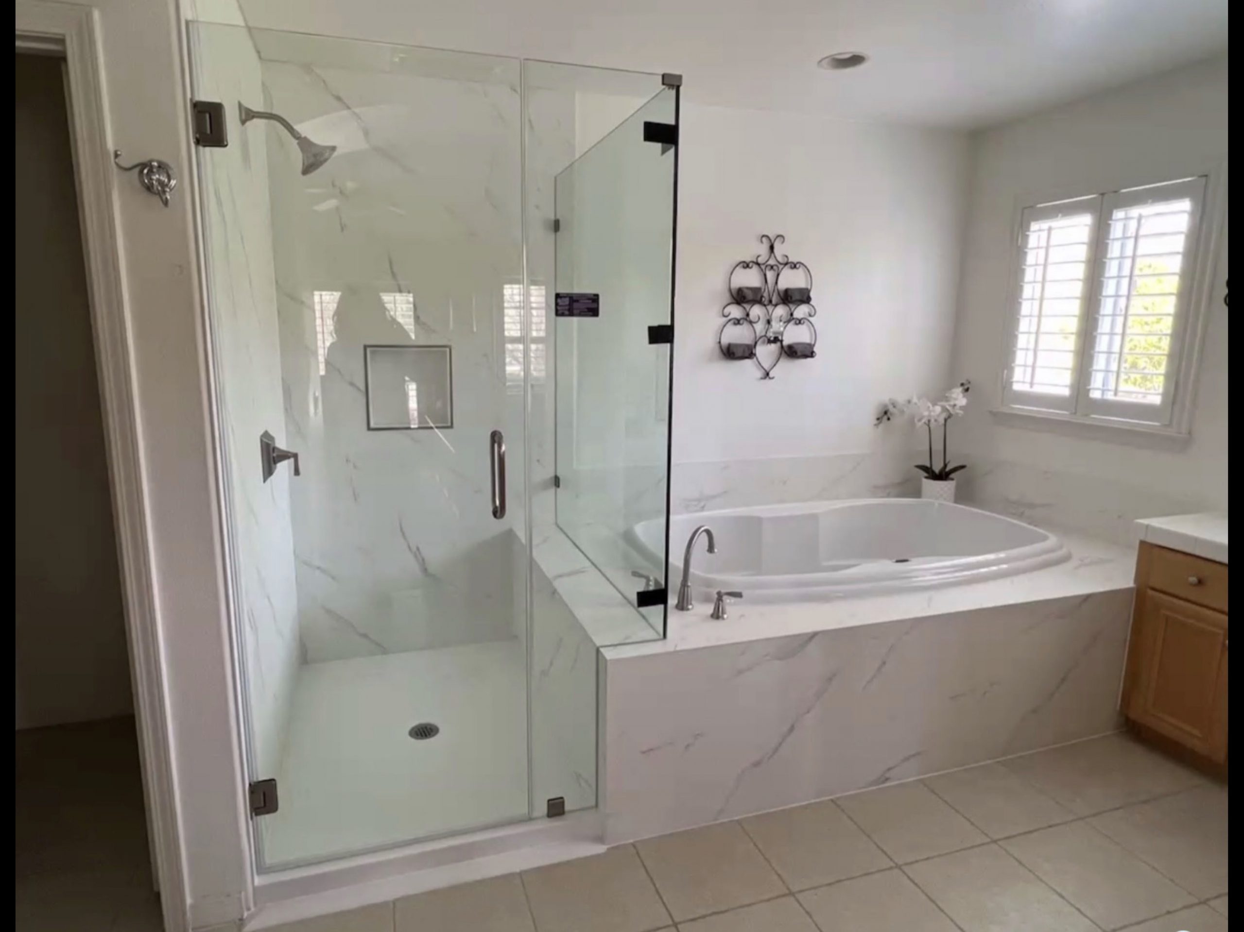 MyBath remodel of shower and tub with custom glass and jacuzzi tub